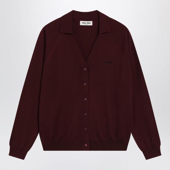 26FW 미우미우 인타르시아 로고 파인 울 브이넥 가디건 MMF02ZOOO16WJ Red