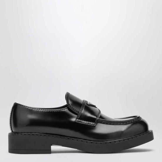 26FW 프라다 삼각 로고 초콜릿 레더 로퍼 2DE127G000055 Black