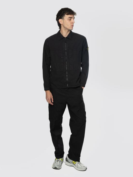 26SS 스톤 아일랜드 긴팔 셔츠 Ripstop di Cotone Organico Nero 소재의 오버 - STONE ISLAND