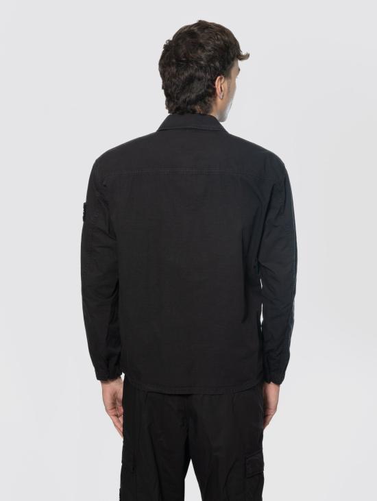 26SS 스톤 아일랜드 긴팔 셔츠 Ripstop di Cotone Organico Nero 소재의 오버 - STONE ISLAND