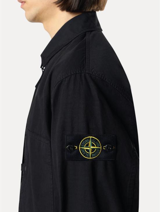 26SS 스톤 아일랜드 긴팔 셔츠 Ripstop di Cotone Organico Nero 소재의 오버 - STONE ISLAND