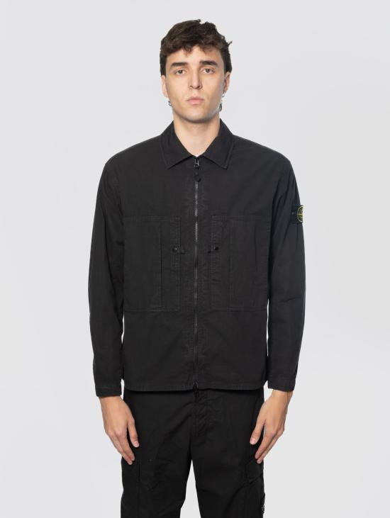 26SS 스톤 아일랜드 긴팔 셔츠 Ripstop di Cotone Organico Nero 소재의 오버