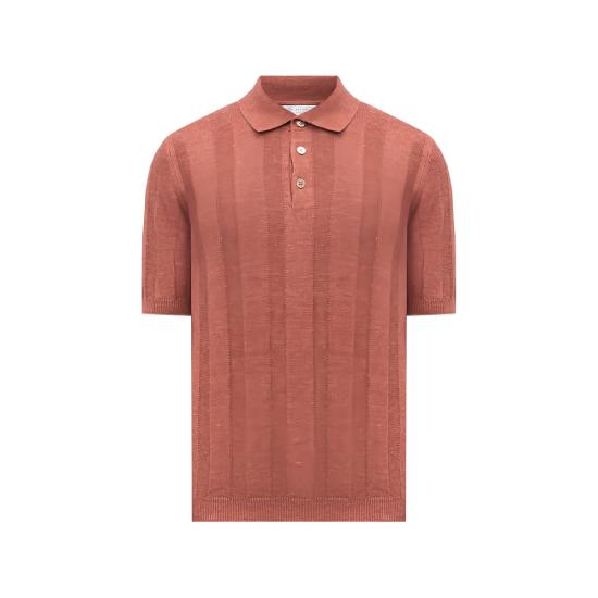 26SS 브루넬로 쿠치넬리 와이드 립 코튼 리넨니트 폴로셔츠 M2L707815 CYM65 BROWN