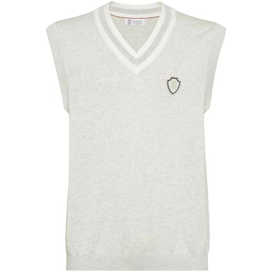 26SS 브루넬로 쿠치넬리 로고 장식 코튼 니트 베스트 M29203607F CI807 GREY