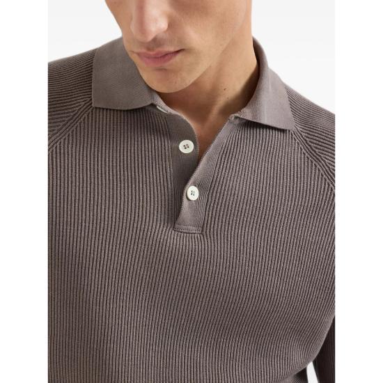 26SS 브루넬로 쿠치넬리 립 니트 폴로 셔츠 M29400105 CLL90 BROWN - BRUNELLO CUCINELLI