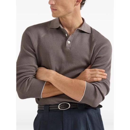 26SS 브루넬로 쿠치넬리 립 니트 폴로 셔츠 M29400105 CLL90 BROWN - BRUNELLO CUCINELLI