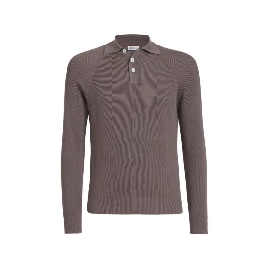 26SS 브루넬로 쿠치넬리 립 니트 폴로 셔츠 M29400105 CLL90 BROWN
