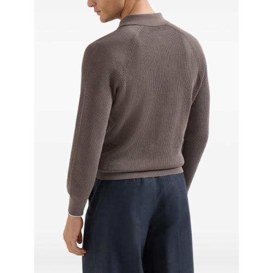 26SS 브루넬로 쿠치넬리 립 니트 폴로 셔츠 M29400105 CLL90 BROWN - BRUNELLO CUCINELLI