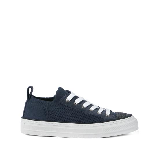 26SS 브루넬로 쿠치넬리 프레셔스 토 코튼 니트 & 스웨이드 스니커즈 MZ35G2650 C4224 BLUE