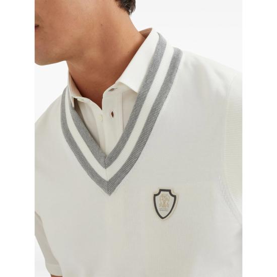 26SS 브루넬로 쿠치넬리 로고 장식 코튼 니트 베스트 M29203607F CJ068 WHITE - BRUNELLO CUCINELLI