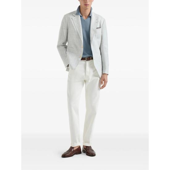 26SS 브루넬로 쿠치넬리 잉글리시 립 코튼 니트 폴로셔츠 M29400015 CMM56 BLUE - BRUNELLO CUCINELLI
