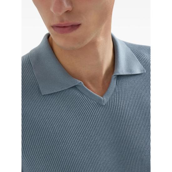 26SS 브루넬로 쿠치넬리 잉글리시 립 코튼 니트 폴로셔츠 M29400015 CMM56 BLUE - BRUNELLO CUCINELLI