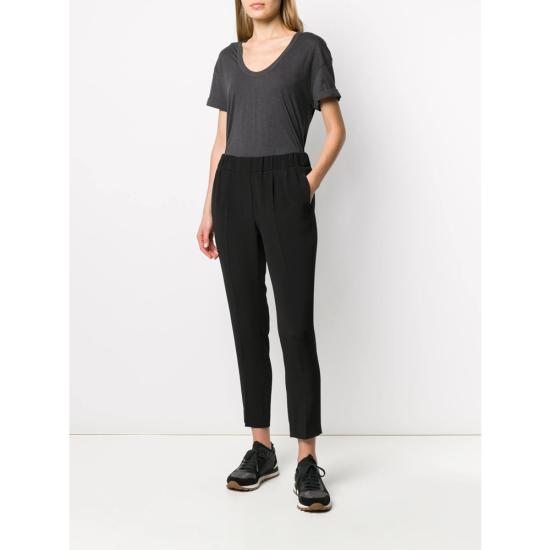 26SS 브루넬로 쿠치넬리 실크 새틴 밴딩 팬츠 MA029P1673 C101 BLACK - BRUNELLO CUCINELLI