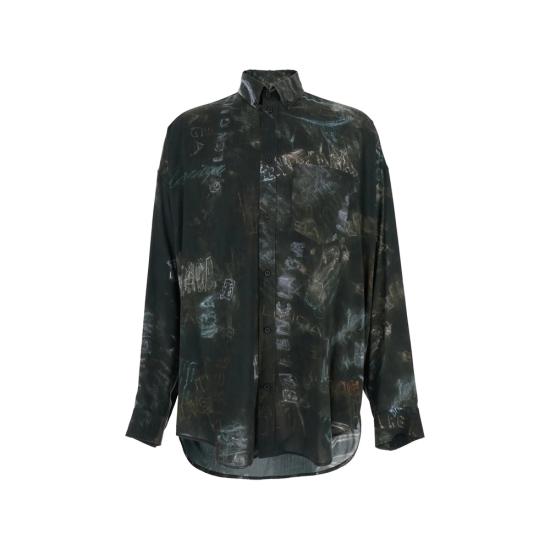 26SS 발렌시아가 워시드 크레용 올오버 롱 슬리브 코쿤 셔츠 857811 TTL78 1055 BLACK