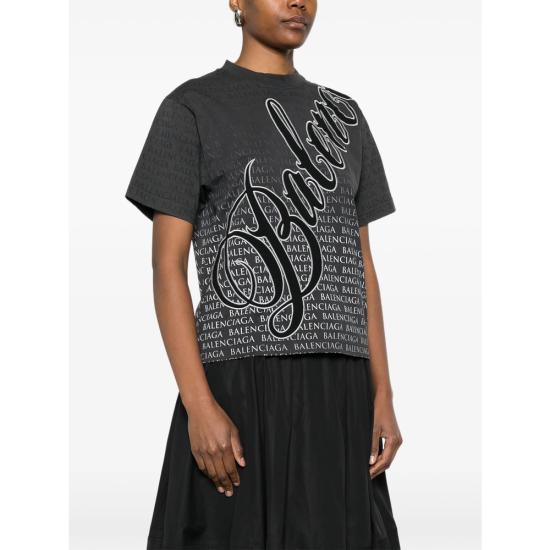 26SS 발렌시아가 루프 스포츠 아이콘 미디엄 핏 티셔츠 850990 TTVN9 6552 BLACK - BALENCIAGA