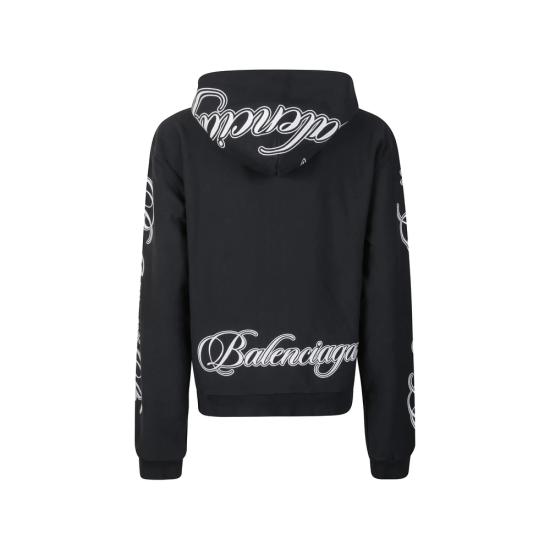 26SS 발렌시아가 커시브 레귤러 핏 집업 후디 851236 TTVM8 6552 BLACK - BALENCIAGA