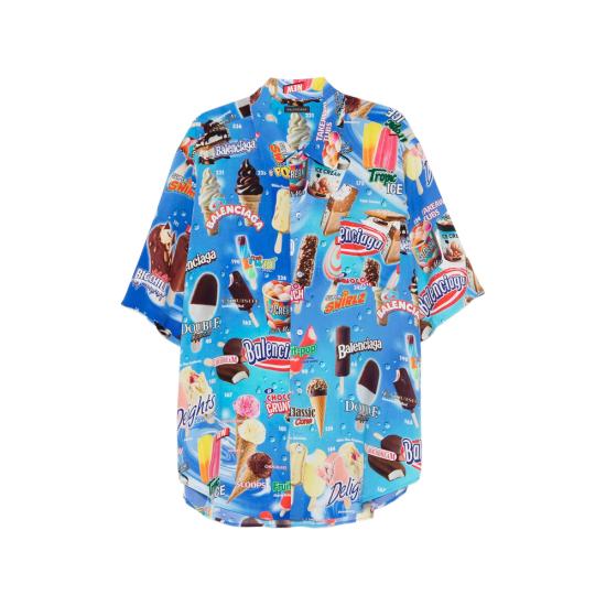 26SS 발렌시아가 스위트 트리트 쇼트 슬리브 미니멀 셔츠 852334 TTL24 4011 BLUE BLACK
