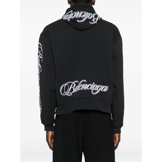 26SS 발렌시아가 커시브 오버사이즈 후드티셔츠 858143 TTVM8 6552 BLACK - BALENCIAGA