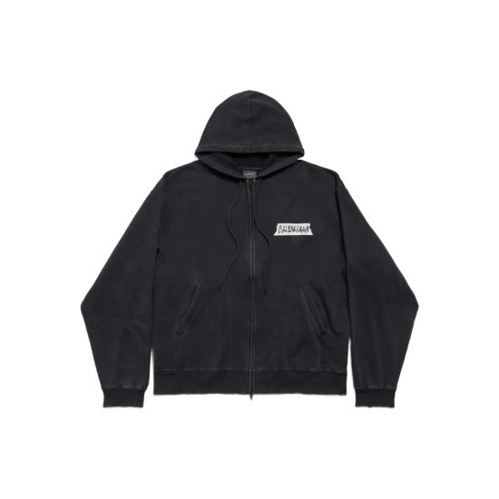 26SS 발렌시아가 마스킹 테이프 오버사이즈 집업 후디 850338 TTVL7 1041 BLACK