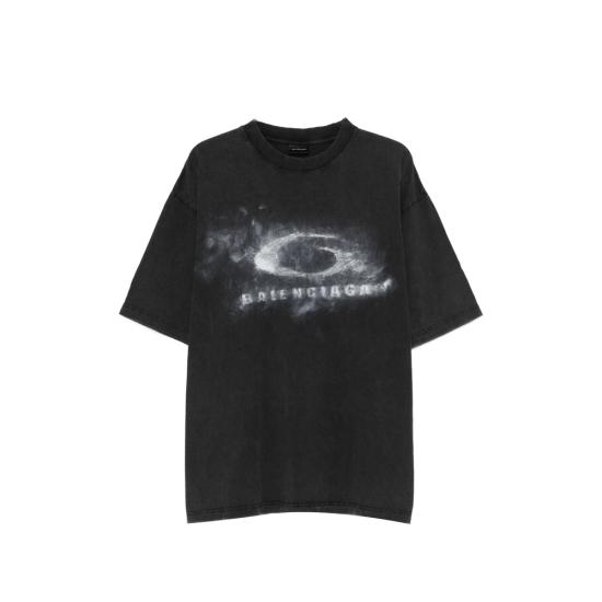 26SS 발렌시아가 워시드 크레용 루프 티셔츠 764235 TTVN5 9034 BLACK