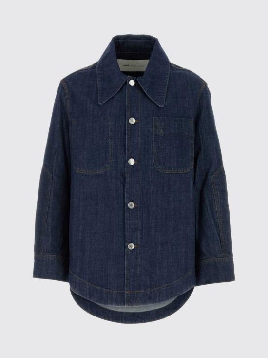 26SS 아미 코튼 아미 드 하트 워커 오버셔츠 UJK899DE0122 402 Indigo - AMI