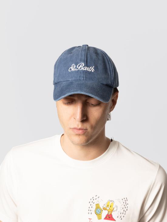 26SS 세인트바쓰 볼캡 Cappello da Baseball con 로고 Tessuto Denim Blu