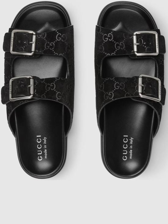  구찌 GG 스웨이드 슬라이드 샌들 816380 AADUO Black - GUCCI