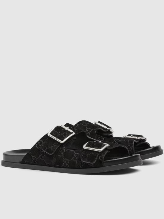  구찌 GG 스웨이드 슬라이드 샌들 816380 AADUO Black - GUCCI