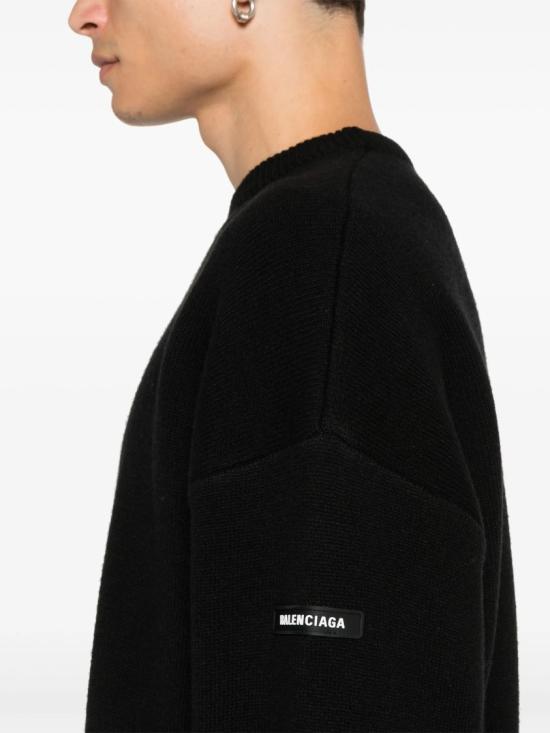  발렌시아가 로고 패치 니트 764454 T1675 Black - BALENCIAGA