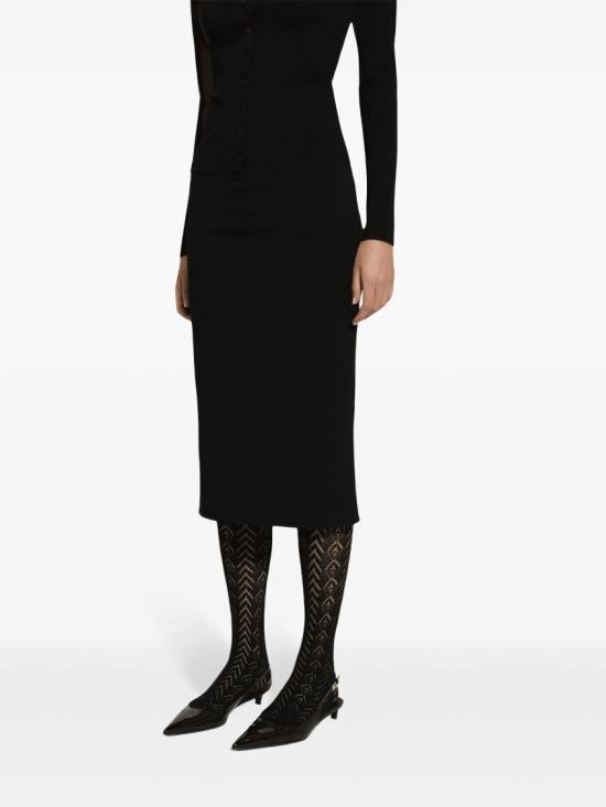  돌체앤가바나 스트레치 비스코스 니트 DG 로고 펜슬 스커트 FXO10T JFMEX Black - DOLCE & GABBANA
