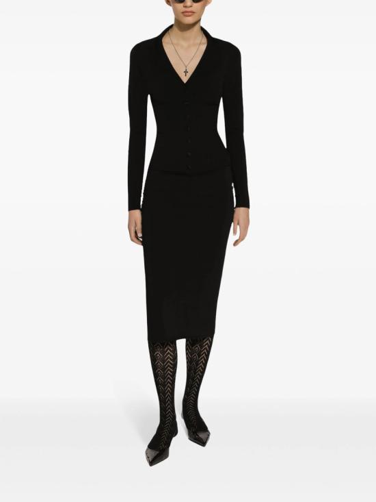  돌체앤가바나 스트레치 비스코스 니트 DG 로고 펜슬 스커트 FXO10T JFMEX Black - DOLCE & GABBANA