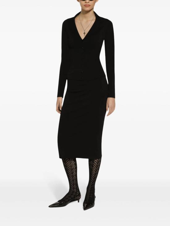  돌체앤가바나 스트레치 비스코스 니트 DG 로고 펜슬 스커트 FXO10T JFMEX Black - DOLCE & GABBANA