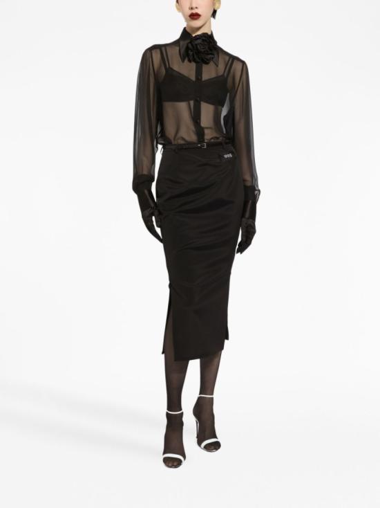  돌체앤가바나 새틴 디테일 실크 쉬폰 셔츠 F5R42T FU1AT Black - DOLCE & GABBANA