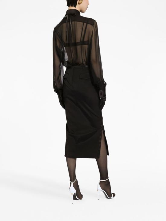  돌체앤가바나 새틴 디테일 실크 쉬폰 셔츠 F5R42T FU1AT Black - DOLCE & GABBANA