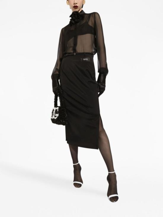  돌체앤가바나 새틴 디테일 실크 쉬폰 셔츠 F5R42T FU1AT Black - DOLCE & GABBANA