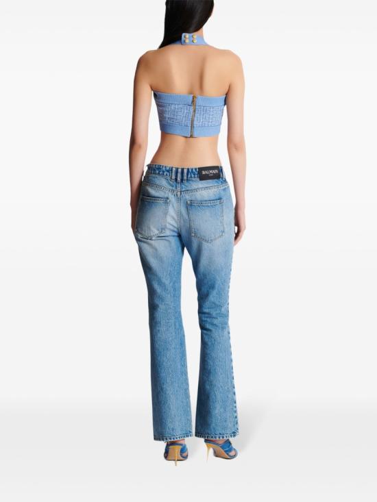  발망 긴팔 티셔츠 EF1AA025 KI02 Blue - BALMAIN