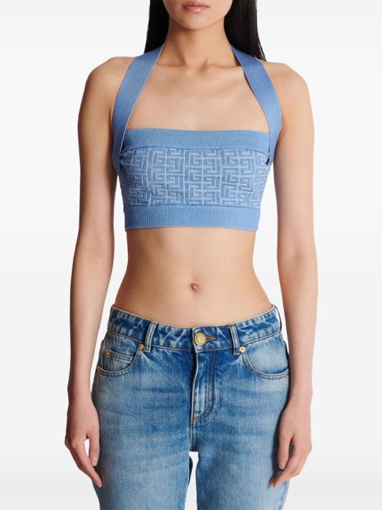  발망 긴팔 티셔츠 EF1AA025 KI02 Blue - BALMAIN