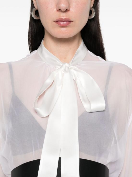  돌체앤가바나 쉬폰 보우 셔츠 F5T27T FU1AT White - DOLCE & GABBANA
