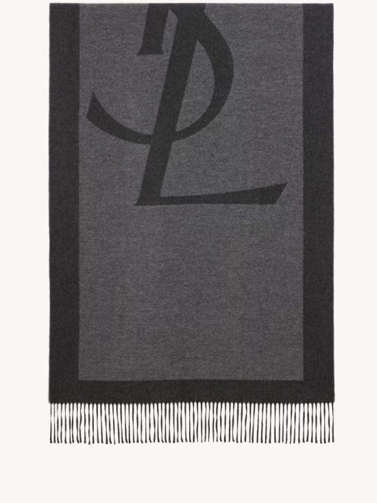  생로랑 실크 자카드 캐시미어 스카프 794861 3Y009 Grey - SAINT LAURENT