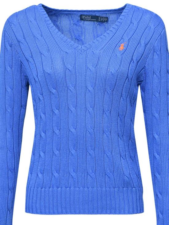 26SS 폴로 랄프로렌 포니로고 피마 코튼 케이블 니트 V넥 스웨터 211 971870 Blue - POLO RALPH LAUREN