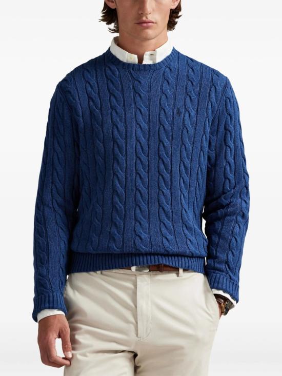 26SS 폴로 랄프로렌 로고 자수 케이블 니트 스웨터 710 775885 Blue - POLO RALPH LAUREN