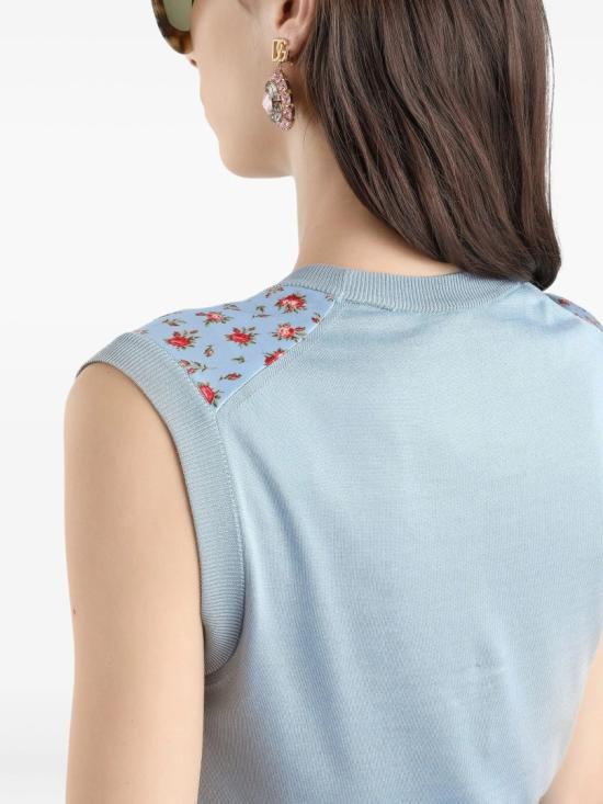 26SS 돌체앤가바나 스몰 로즈 프린트 실크 탱크탑 FXT43T JBSOQ Blue - DOLCE & GABBANA
