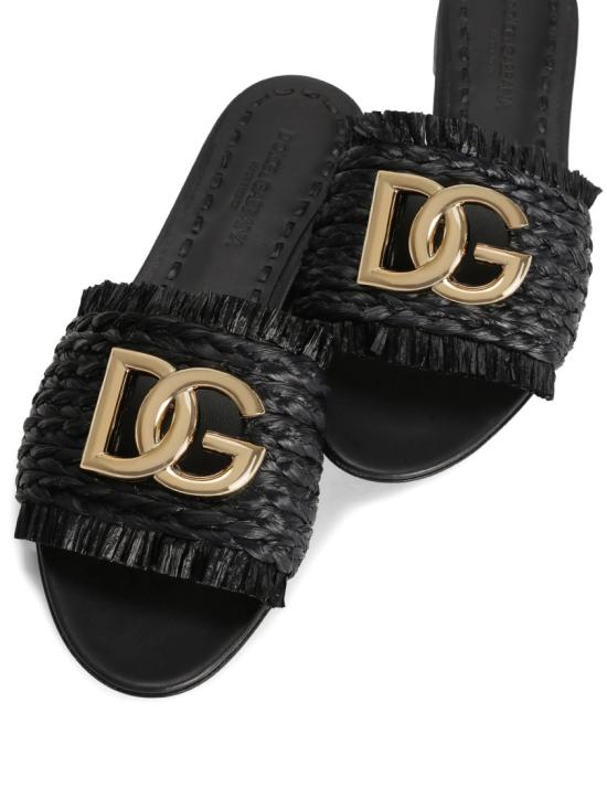 26SS 돌체앤가바나 라피아 브레이드 슬리퍼 CQ0646 AN217 Black - DOLCE & GABBANA