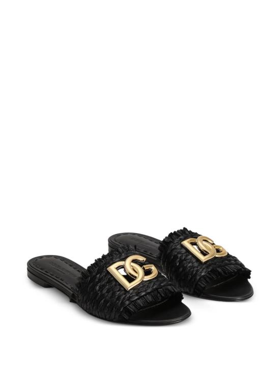 26SS 돌체앤가바나 라피아 브레이드 슬리퍼 CQ0646 AN217 Black - DOLCE & GABBANA