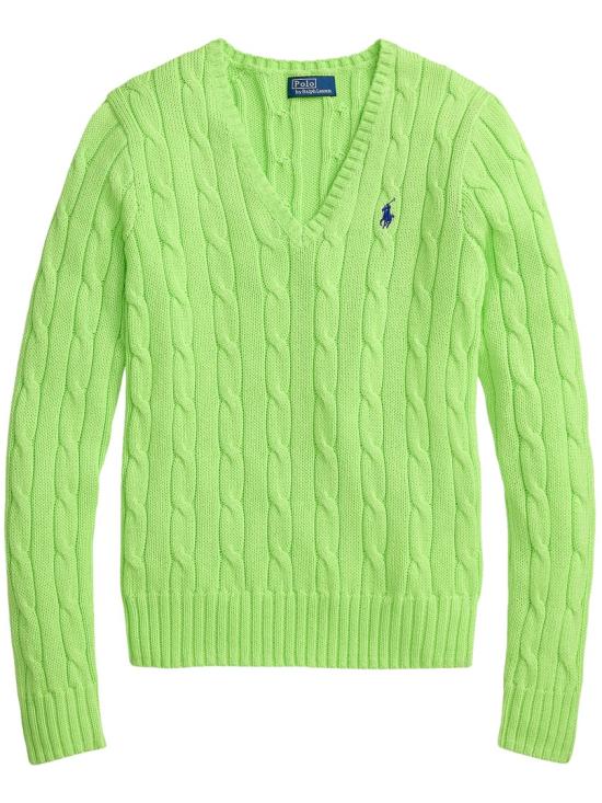 26SS 폴로 랄프로렌 포니로고 피마 코튼 케이블 니트 V넥 스웨터 211 971870 Green