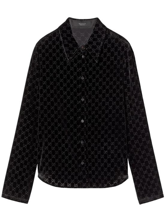 26SS 구찌 스트레치 GG 벨벳 데보레 셔츠 860674 ZAUS4 Black
