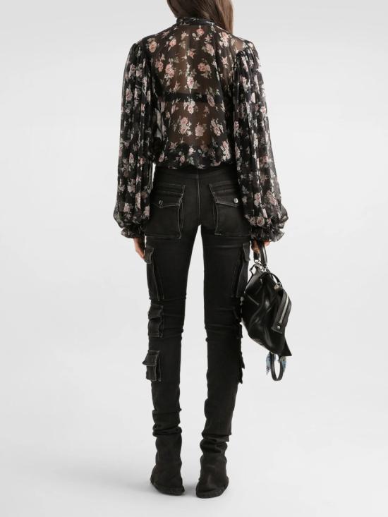 26SS 돌체앤가바나 빈티지 로즈 프린트 쉬폰 탑 F7BL0T IS10R Black - DOLCE & GABBANA