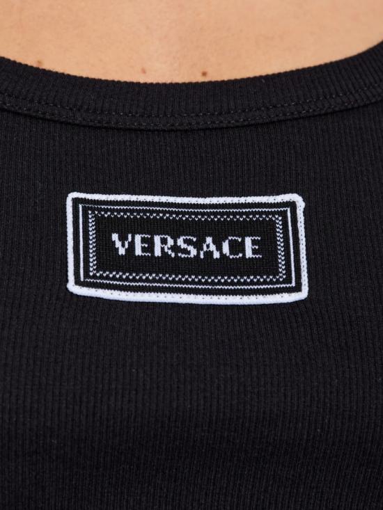 26SS 베르사체 로고 패피 리브드 스트레치 코튼 탱크탑 1023210 1A17222 Black - VERSACE