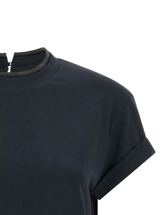 26SS 브루넬로 쿠치넬리 콘트라스트 트림 코튼 티셔츠 M0T18BD200C4224 Blue - BRUNELLO CUCINELLI