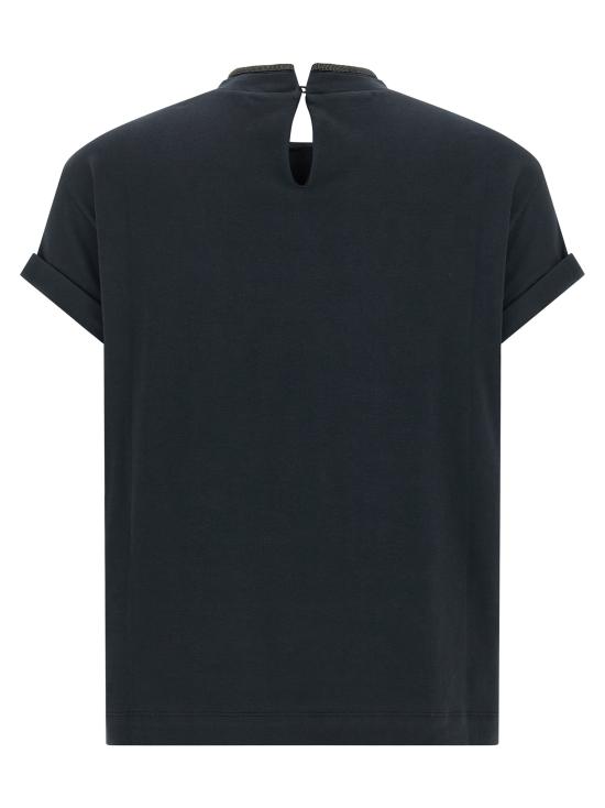 26SS 브루넬로 쿠치넬리 콘트라스트 트림 코튼 티셔츠 M0T18BD200C4224 Blue - BRUNELLO CUCINELLI
